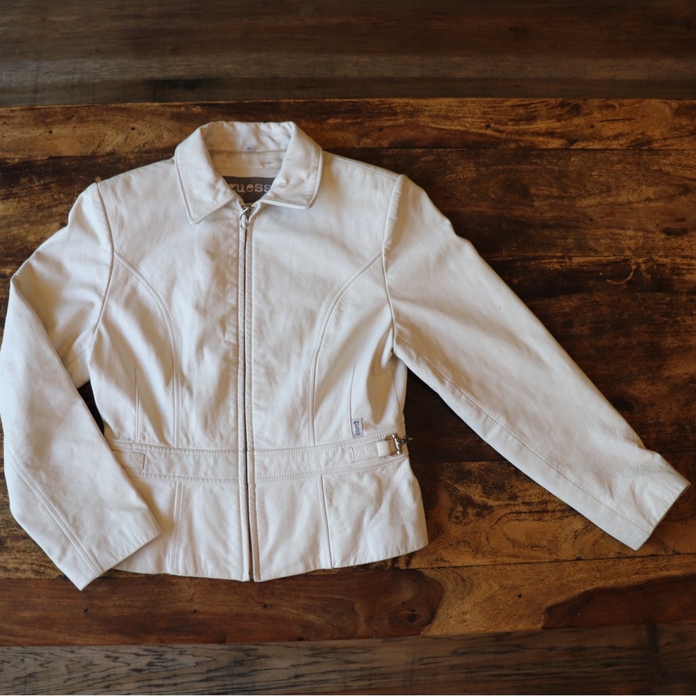 Guess white leather jacket size L